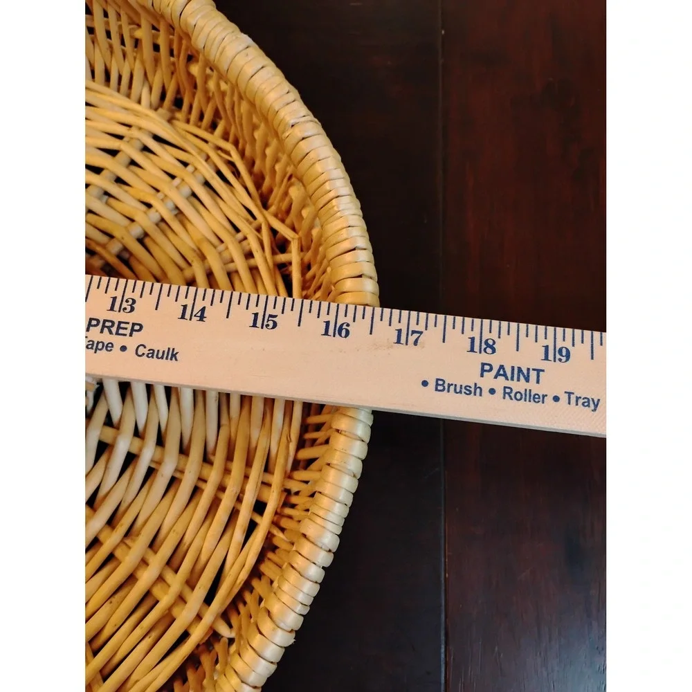 Woven Wicker Chip and Dip Serving Tray with White Ceramic Bowl 16 Inch Round